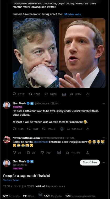 Un le sugirió a Elon Musk un encuentro tipo lucha libre con Mark Zuckerberg, y él recogió el guante