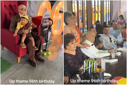 Un abuelo festejó su cumpleaños número 96 con una temática de la película Up