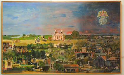 Un ángel sobre Flores, técnica mixta sobre lienzo, de Roux