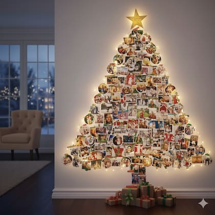 Un árbol de Navidad hecho con fotos