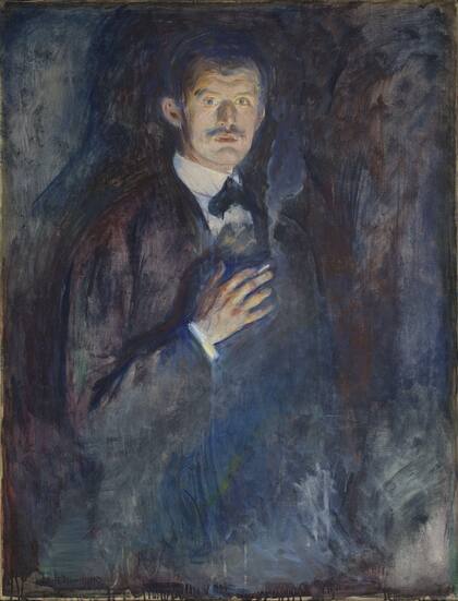 Un aura oscura envuelve el "Autorretrato con cigarrillo", de Edvard Munch (1895), óleo perteneciente al Museo Nacional de Noruega