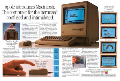Un aviso de Apple promocionando la Macintosh en 1984; y era cierto: todo lo que tenías que saber hacer para usar era apretar un botón, el del mouse