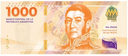 Un billete de $1000 con la cara de José de San Martín