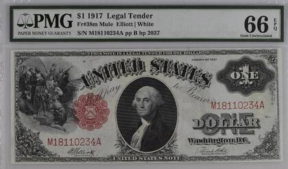 Un billete mula de 1917 clasificado por PMG