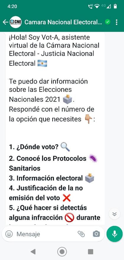 Un bot de Whaspp te dice donde votar el domingo