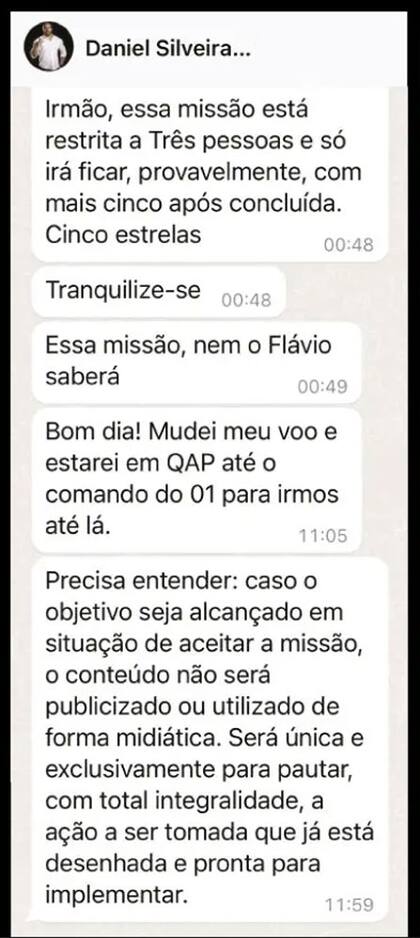 Un chat de Daniel Silveira sobre la operación "Cinco estrellas"