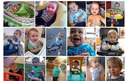 Un collage de fotos que forman parte de un foto-libro que sobre la vida de Santi que armó Vero.