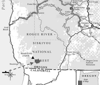 Un croquis del lugar donde se produjo el bombardeo de la nave japonesa de Nobuo Fujita sobre el estado de Oregon, en los Estados Unidos