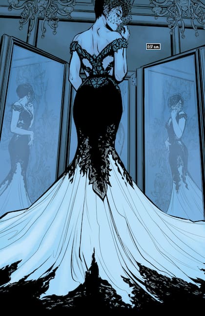Un detalle del vestido de Gatúbela, diseñado por Joëlle Jones, dibujante de Batman