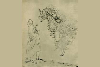 Un dibujo de Sandro Botticelli de Beatrice Portinari guiando a Dante por el paraíso
