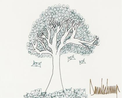 Un dibujo de Trump de un árbol del que caen dólares, subastado en Leland Little Auctions