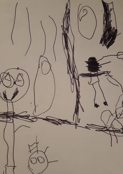 Un dibujo del pequeño Ezequiel, que sueña con tener una familia.