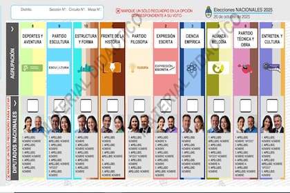 Un ejemplo de la boleta única de papel con la que se elegirá el 26 de octubre en todo el país
