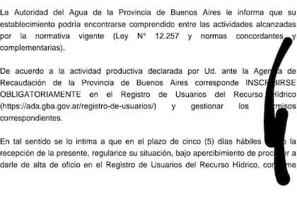 Un ejemplo de una notificación