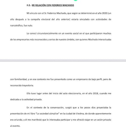 Un escrito de Espert ante el juez Martínez de Giorgi señala que conoció a Machado en 2018