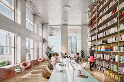 Un espacio donde estudiar y trabajar solo o en equipo y observar los apacibles atardeceres sobre Puerto Madero.