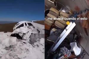 Estaba esquiando, se encontró con el avión estrellado de La sociedad de la nieve y se volvió viral