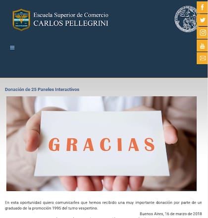 La carta del rector del Pellegrini en agradecimiento a Giudici