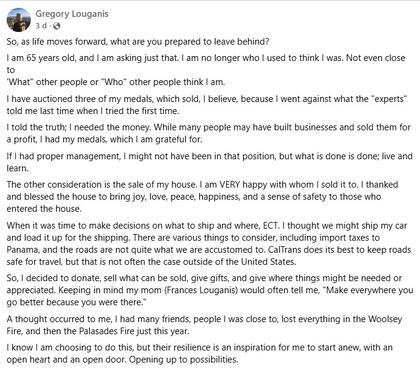 Un extracto de la publicación de Louganis en sus redes sociales