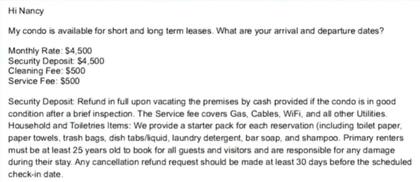 Un extracto de las conversaciones que Nancy mantuvo con el supuesto propietario del condominio