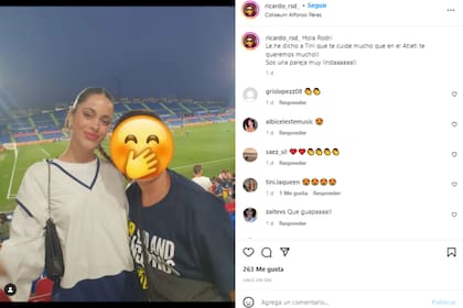 Un fan de Rodrigo De Paul se cruzó con Tini en un partido y le hizo un sugerente pedido (Foto: Instagram @ricardo_rsd_)