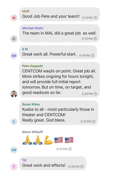 Un fragmento del chat sobre los planes militares de EE.UU.