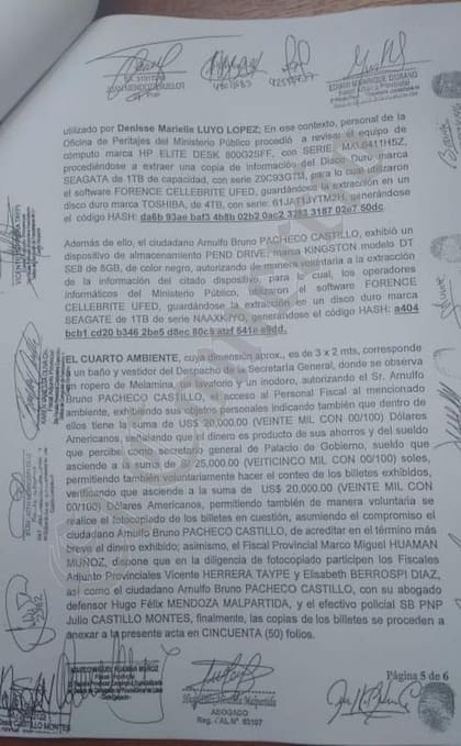 Un fragmento del el acta de la diligencia fiscal