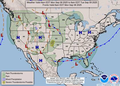 Un frente estacionario sobre la península de Florida y costa sureste hasta el miércoles servirá como corredor de humedad