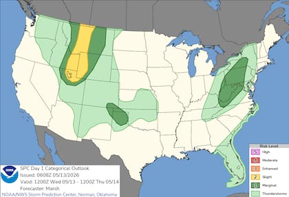 Un frente frío atraviesa los Grandes Lagos y el valle de Ohio, con lluvias y tormentas eléctricas que se extenderán hacia la costa atlántica hasta el viernes