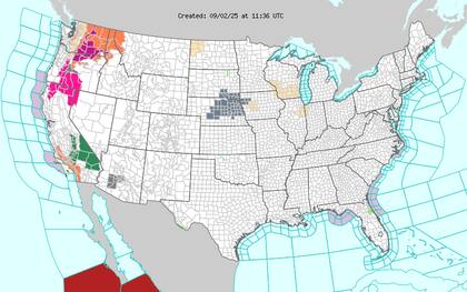 Un frente frío fuerte provocará un descenso marcado de temperaturas en el norte de las Planicies y el Medio Oeste superior, con valores máximos de apenas 50-60°F (10-15°C)