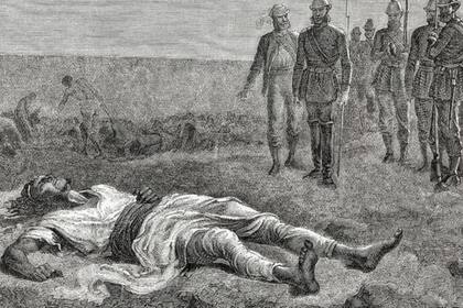Un grabador del siglo XIX imaginó la escena cuando los soldados descubrieron el cuerpo del emperador Teodoro II