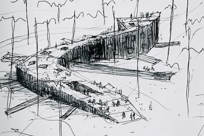 Un gran cuerpo serpenteante se asienta cuidadosamente entre los árboles como un animal gigante dormido en el bosque Arquitectura: del Puerto - Sardin I Berson