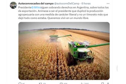Un grupo de autoconvocados del campo arengó a Javier Milei para que saque las retenciones