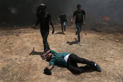 Un herido palestino durante la protesta