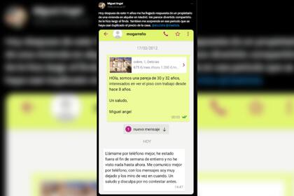 Un hombre mostró el particular mensaje que recibió al solicitar alquilar un departamento (Captura X)