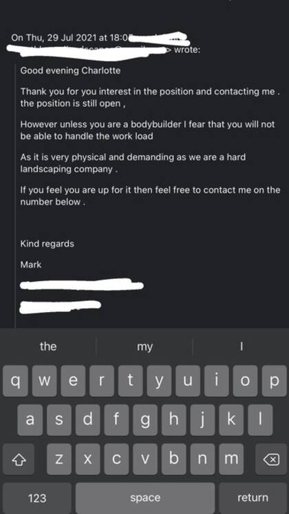 Un hombre publicó el mail ofensivo y discriminatorio que recibió su hermana luego de aplicar a un puesto en una empresa de paisajismo