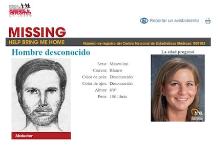 Un identikit del sospechoso del secuestro y, a la derecha, la imagen de cómo se vería hoy Morgan Nick