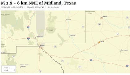 Un informe técnico detalló un sismo de magnitud 2.8 ocurrido cerca de Midland, Texas