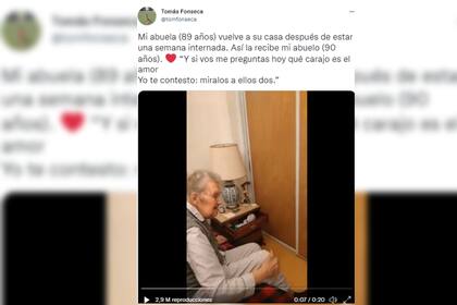 Un joven compartió el momento del reencuentro entre sus abuelos (Captura Twitter)