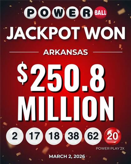 Un jugador de Arkansas ganó el pozo de Powerball tras acertar los números de la lotería