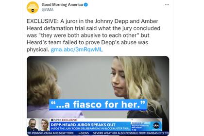 Un jurado que participó del juicio entre Johnny Depp y Amber Heard reveló los detalles de lo que se vivió en la sala