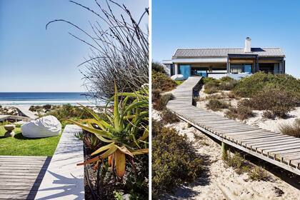 Un largo camino de deck hacia la casa, para no quemarse los pies.