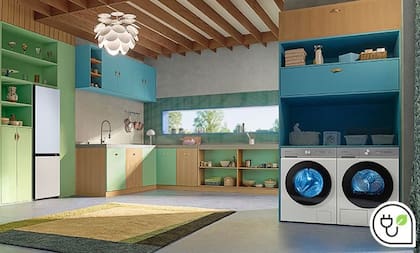 Un lavadero integrado que no se "esconde" y potencia el diseño y los colores de la cocina