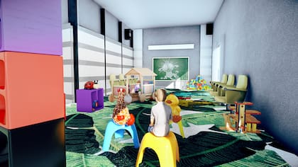 Un lugar de juego para chicos diseñado y equipado como un kids club de un resort internacional