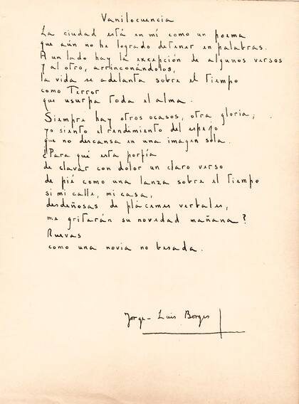 Un manuscrito de Borges de "Fervor de Buenos Aires"