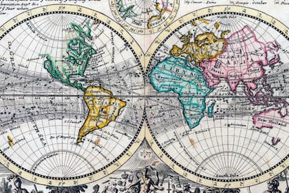 Un mapa antiguo donde una porción de Sudamérica está denominada como la Atlántida