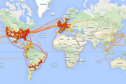 Un mapa con todas las conexiones globales de Level 3 que permiten el funcionamiento de las diversas redes regionales y locales que conforman Internet