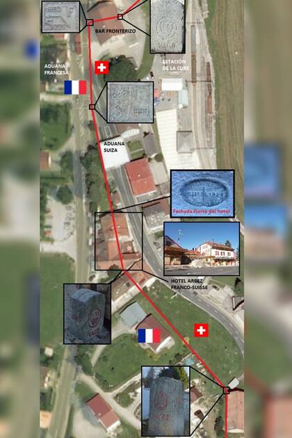 Un mapa del hotel señala la línea fronteriza que atraviesa la propiedad