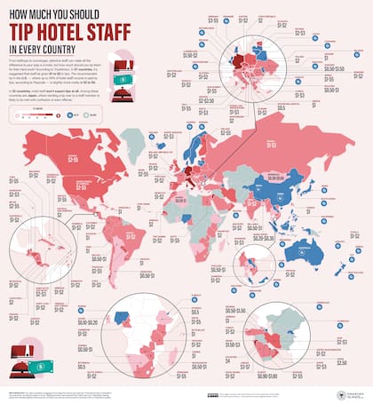 Un mapa que muestra los porcentajes de dinero extra que se pueden dar como gratificación en los alojamientos turísticos