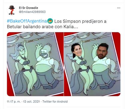 Un meme que comparó a Damián Betular y Kalia de Bake Off Argentina con Homero Simpson